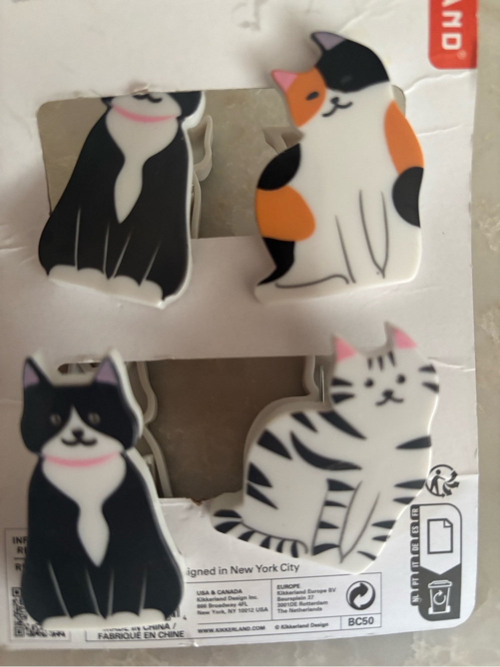 NWT Kikkerland Kitty Bag Clips - Cat Design, Black/White/Calico - Picture 2 of 4